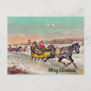 Editable Vintage Horse and Buggy Christmas Postcard