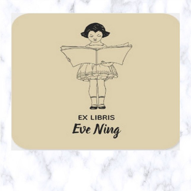 Editable Vintage Little Girl Reading Bookplate Square Sticker (Creator Uploaded)