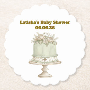 Editable Vintage Neutral Baby Shower  Paper Coaster
