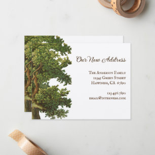 Editable Vintage Oak Tree New Address Note Card