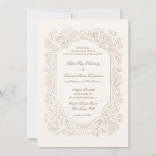 Editable Vintage Peonies Frame Wedding Invitation