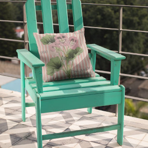 Editable Vintage Pink White Geranium Flower Cushion