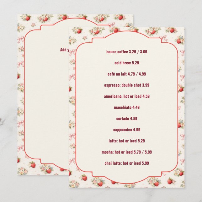 Editable Vintage Strawberry Café Menu Template (Front/Back)