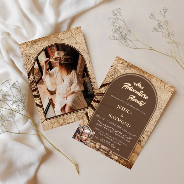 Editable Vintage Travel Baby Shower Invitation (Creator Uploaded)
