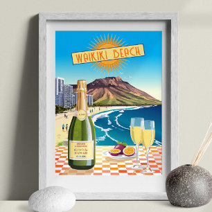 Editable Waikiki Beach Champagne In Hawaii   Poster