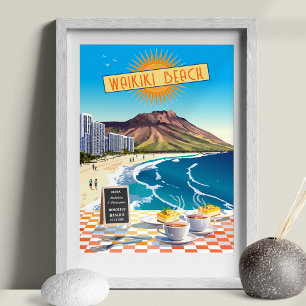 Editable Waikiki Beach Lunch In Hawaiian Sun  Poster