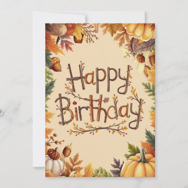 Editable Warm Pumpkin Autumn Fall Happy Birthday Card (Front)