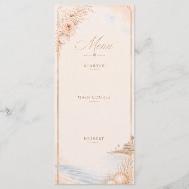 Editable Watercolor Beach Wedding Menu (Front)