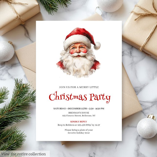 Editable Watercolor Santa Claus Holiday Dinner  Invitation (Editable Watercolor Santa Claus Holiday Dinner Invite

)