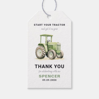 Editable Watercolored Green Tractor Birthday  Gift Tags