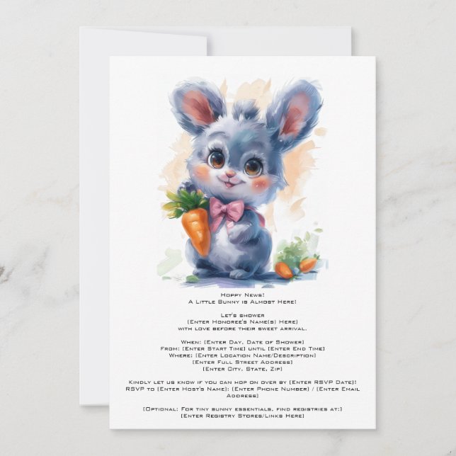 Editable Watercolour Bunny Baby Shower Invitation (Front)