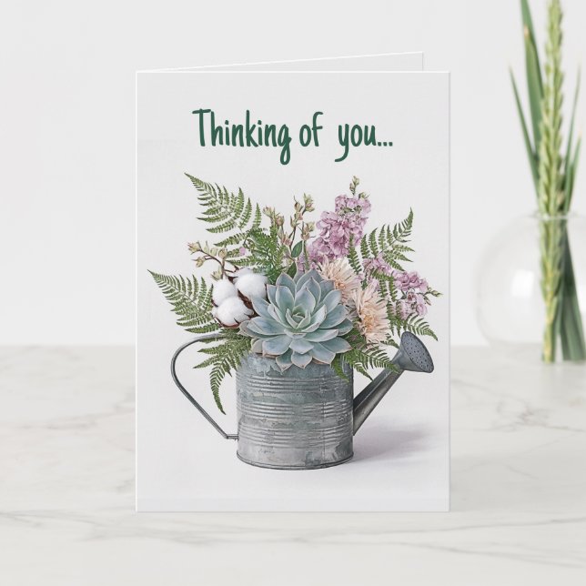 Editable Watering Can Succulents and Flowers Card (Front)