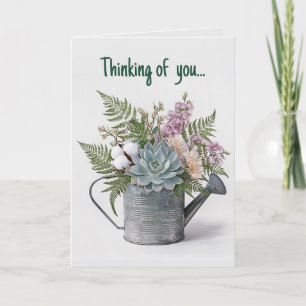 Editable Watering Can Succulents and Flowers Card