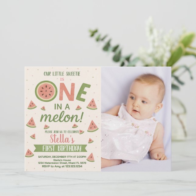 Editable Watermelon Birthday Invitation for Kids (Standing Front)