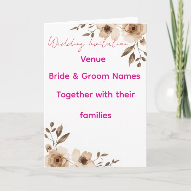 Editable Wedding Invitation 7x5 – Elegant Floral H (Front)