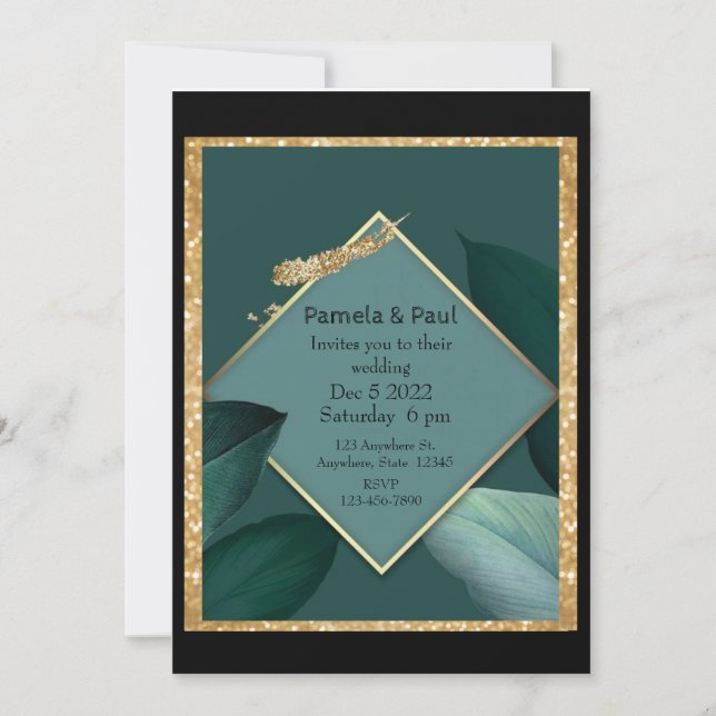 Editable Wedding Invitation Emerald Green,and Gold (Front)