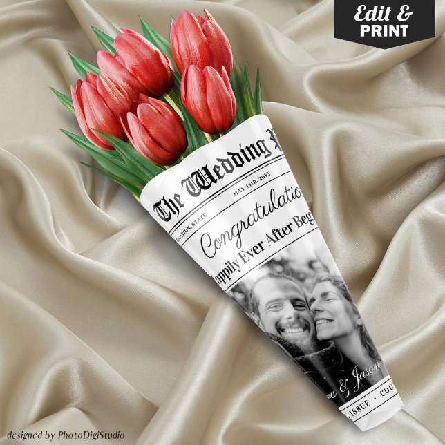 Editable Wedding Newspaper Flower Bouquet Wrapping Paper Sheet (Editable Wedding Newspaper Flower Bouquet Wrapping Paper Sheets)