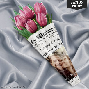 Editable Wedding Newspaper Flower Bouquet Wrapping Paper Sheet