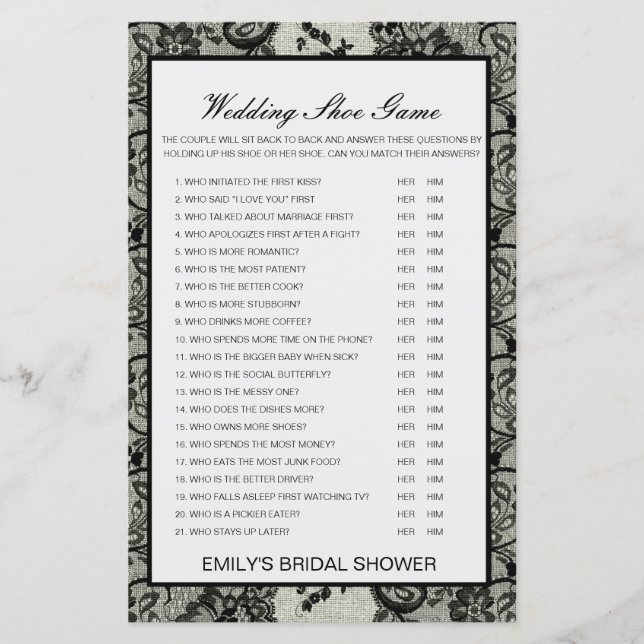 Editable Wedding Shoe Game Wedding Shower Game (Front)