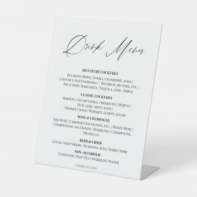 Editable Wedding Signature Drinks Menu Table Sign (Front)