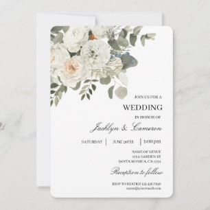 Editable Wedding with white flower Invitation