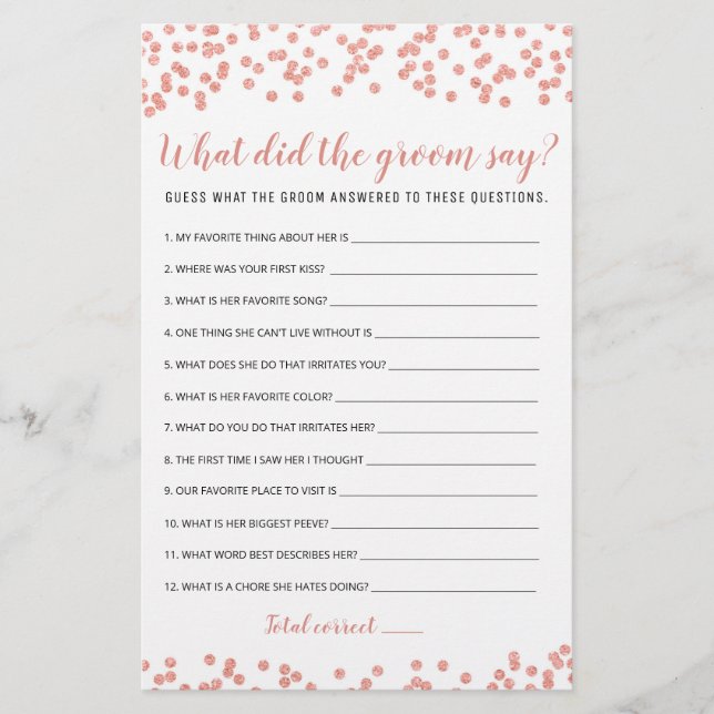 Editable What Did the Groom Say Bridal Shower Game (Front)