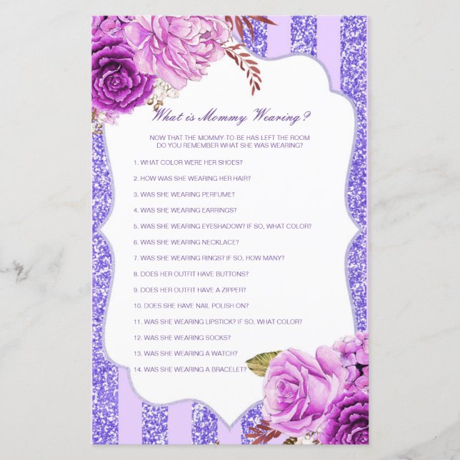 Editable What is Mummy Wearing Baby Shower Game (Front)