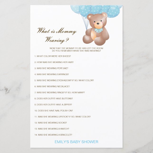 Editable What is Mummy Wearing Baby Shower Game (Front)