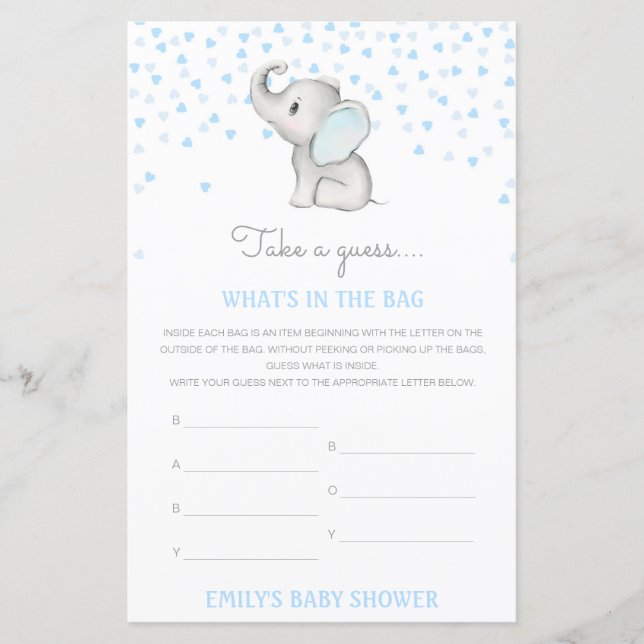 Editable What's in the Bag Baby Shower Game (Front)