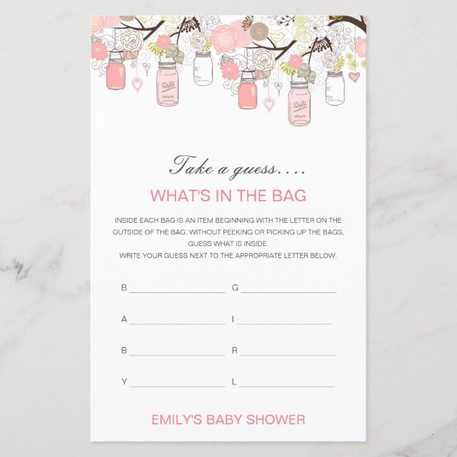 Editable What's in the Bag Baby Shower Game (Front)
