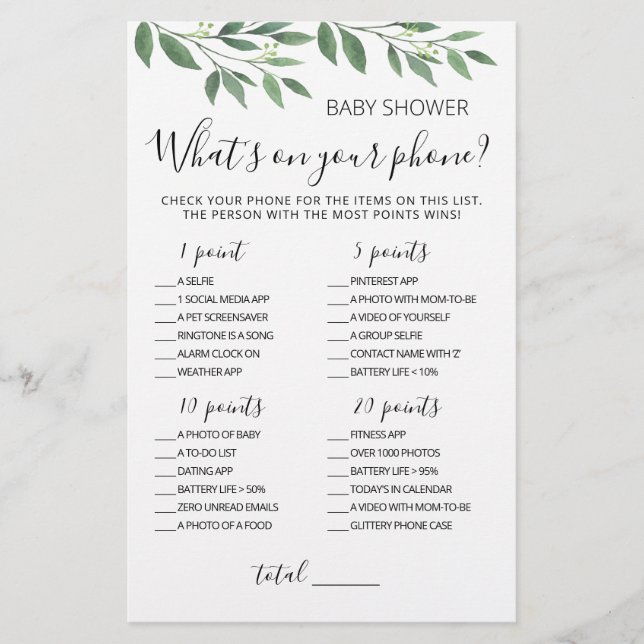 Editable What's on your phone Baby Shower Game (Front)
