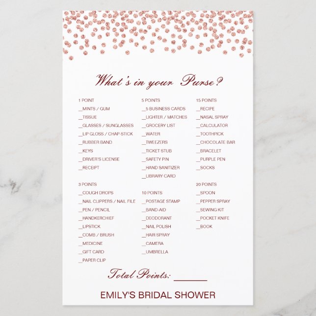 Editable What's on your Purse Bridal Shower Game (Front)