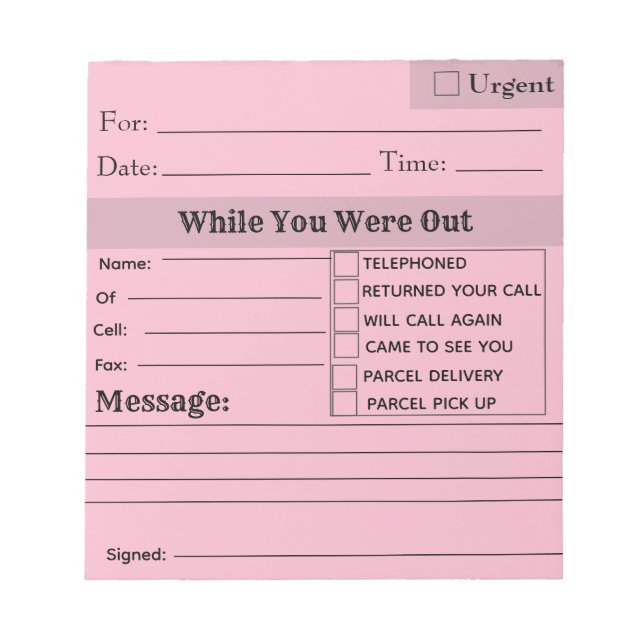 Editable While You Were Out Notepad (Front)