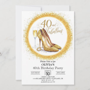 Editable Whimsical Digital Gold 40th Birthday Invitation