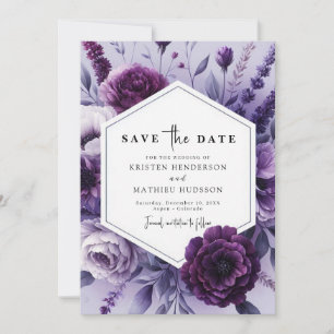 Editable Whimsical Purple Floral Wedding Save The Date