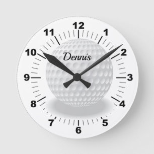Editable White Golf Ball With Name Round Clock