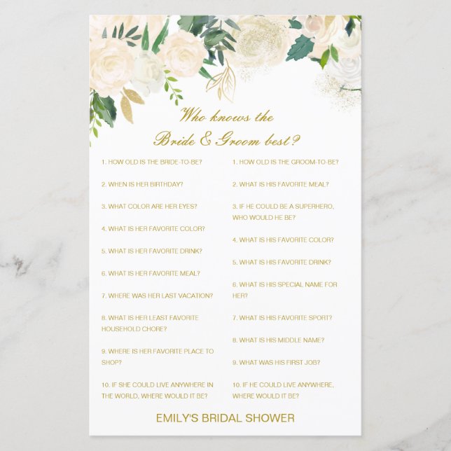 Editable Who Knows Bride and Groom Best Card (Front)