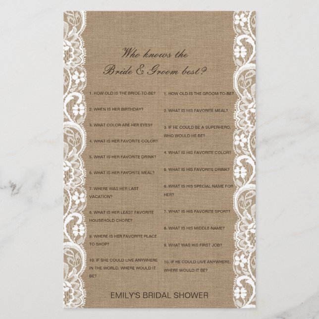 Editable Who Knows Bride and Groom Best Card (Front)