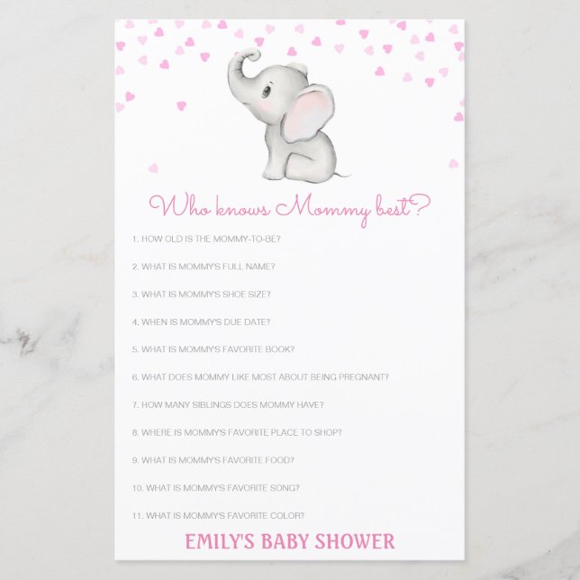 Editable Who Knows Mummy Best Baby Shower Game (Front)