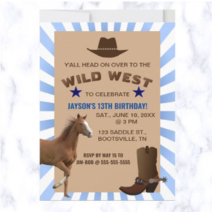 Editable Wild West Cowboy Birthday Invitation