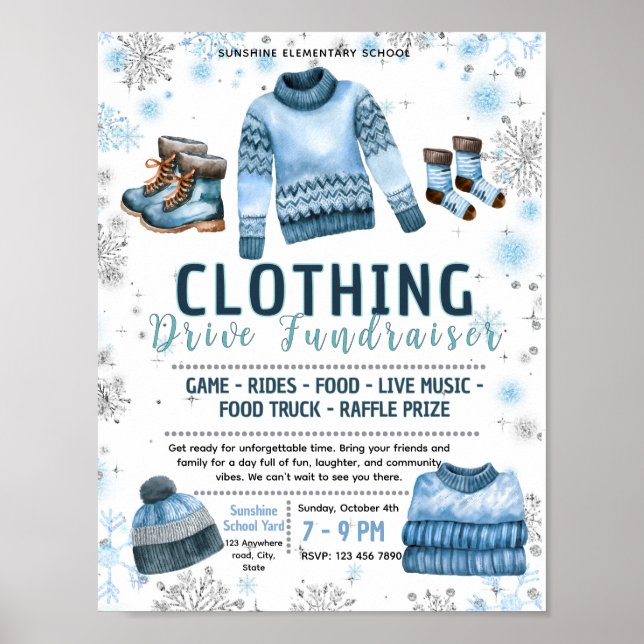 Editable winter coat drive Fundraiser Flyer Poster (Front)