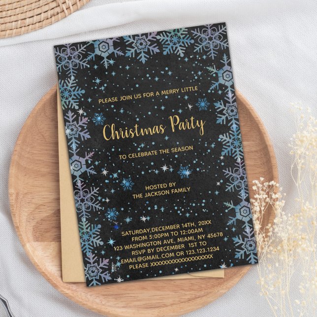 Editable Winter Holiday Party Card (Snow Glitter Christmas Invitations)