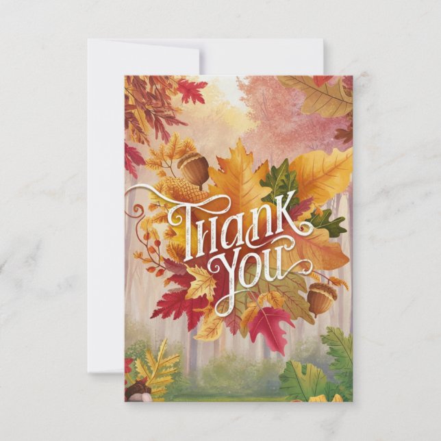 Editable Wishes Autumn Fall Thank You Card (Front)