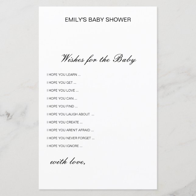 Editable Wishes for the Baby Card, Baby Shower (Front)