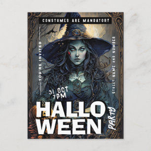 Editable Witch Halloween Party Invitation Postcard