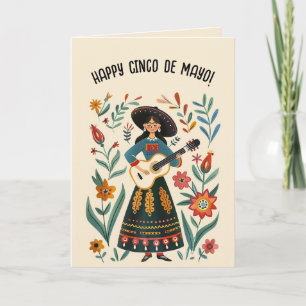 Editable Woman With Guitar Happy Cinco de Mayo  Card