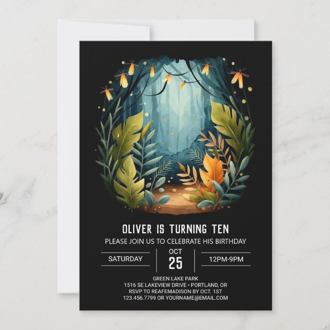 Editable Woods Enchanted Woodland Birthday Invitation (Front)