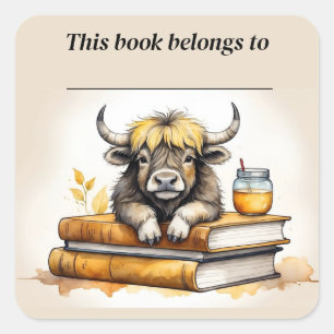 Editable Yak and Books Bookplate Sticker