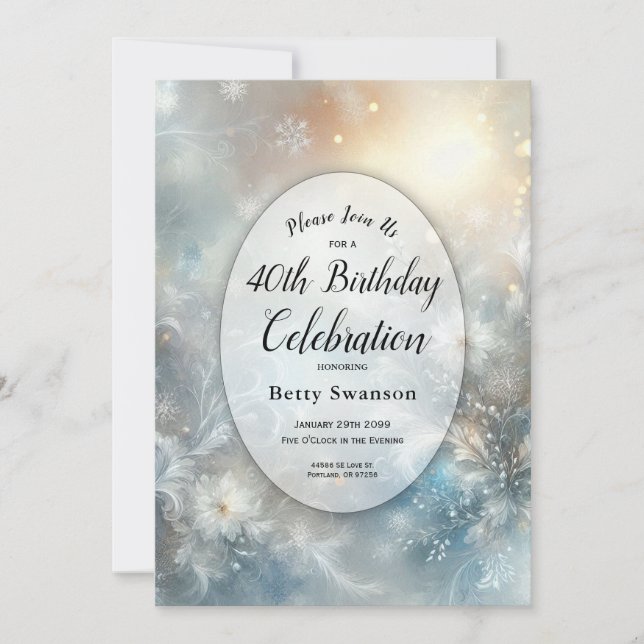 Editable Year Frozen Petals in Winter Birthday  Invitation (Front)