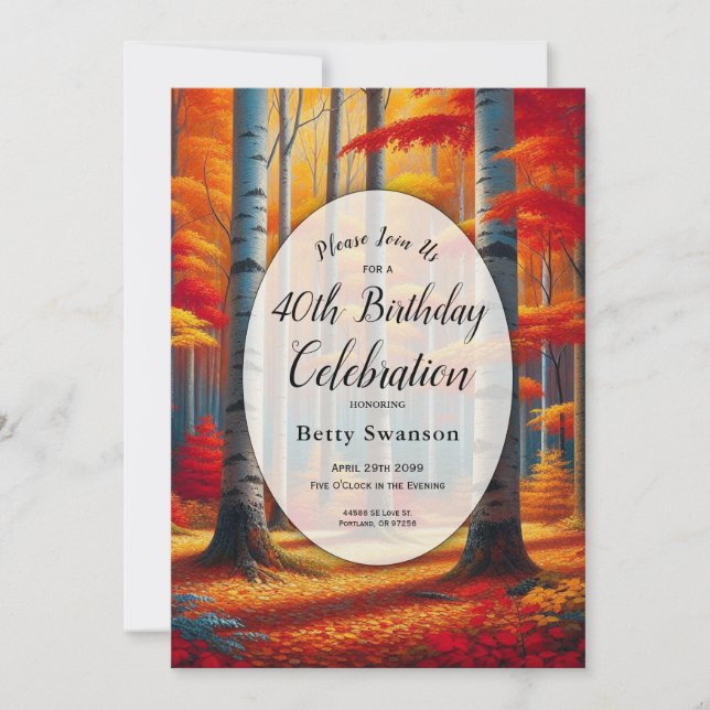 Editable Year Rustic Birch Tree Fall Birthday Invitation (Front)